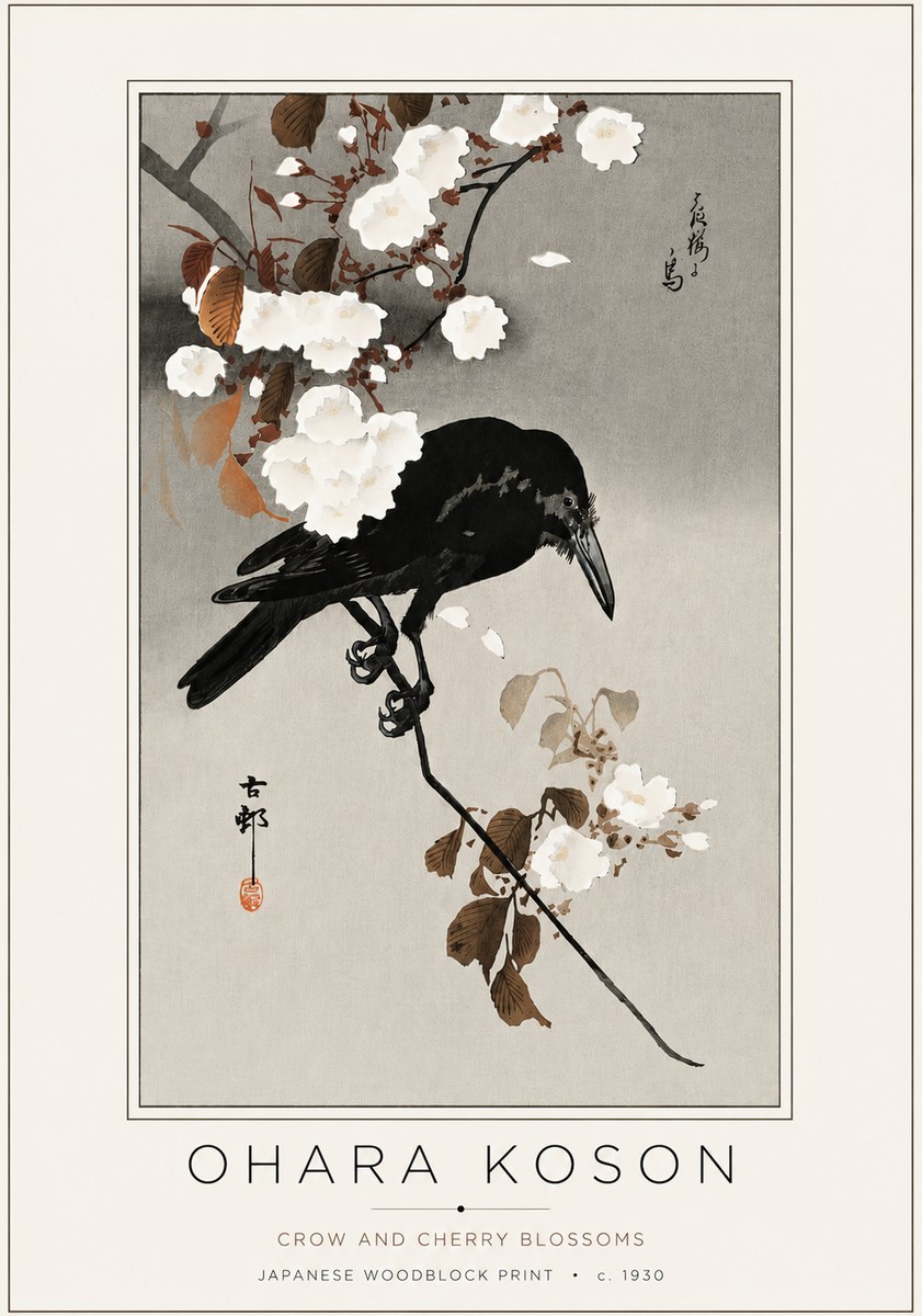 Ohara Koson Crow and Cherry Blossoms No4 - Plakat