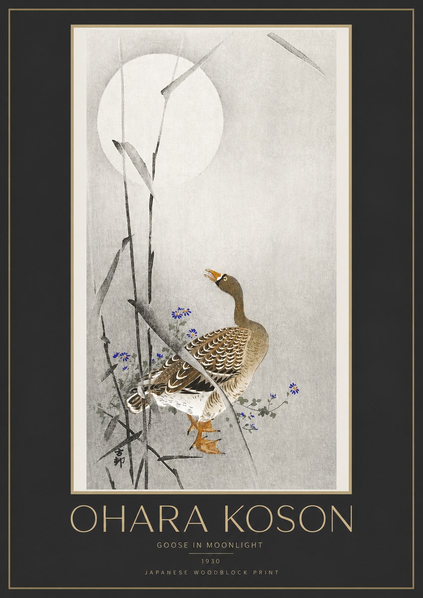 Ohara Koson Goose in Moonlight No3 - Plakat