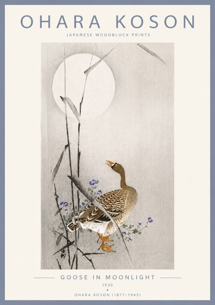 Ohara Koson Goose in Moonlight No4 - Plakat