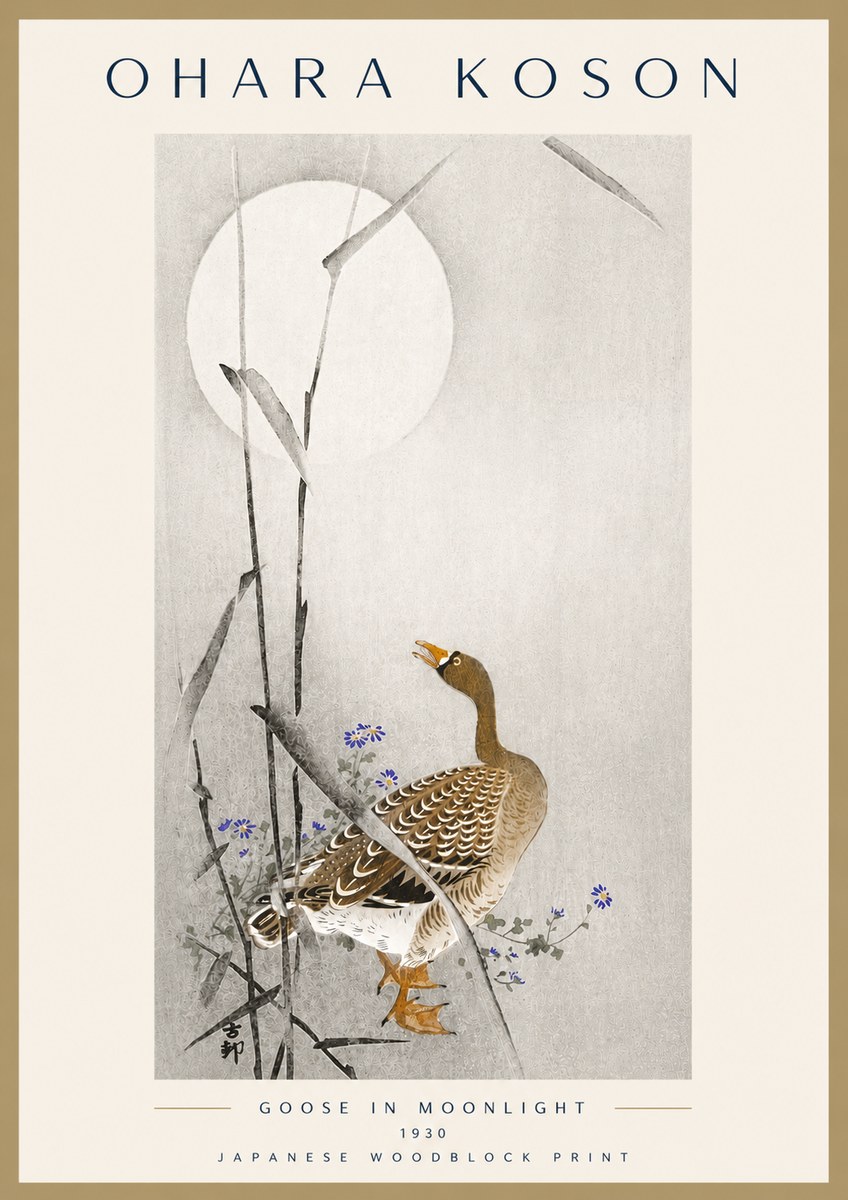 Ohara Koson Goose in Moonlight No6 - Plakat