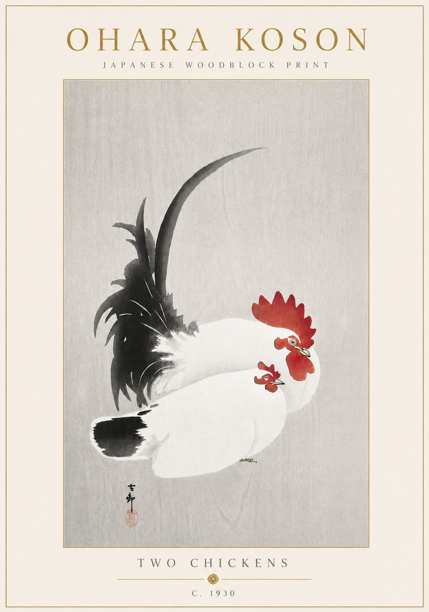 Ohara Koson Two Chickens No6 - Plakat