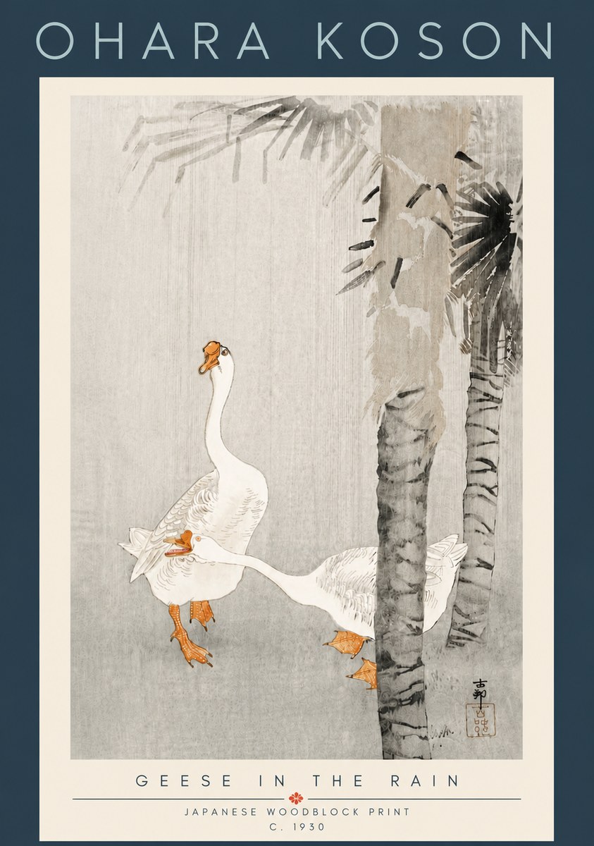 Ohara Koson Geese in the Rain No6 - Plakat