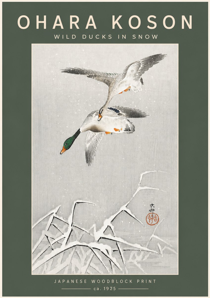 Ohara Koson Wild Ducks in Snow No5 - Plakat