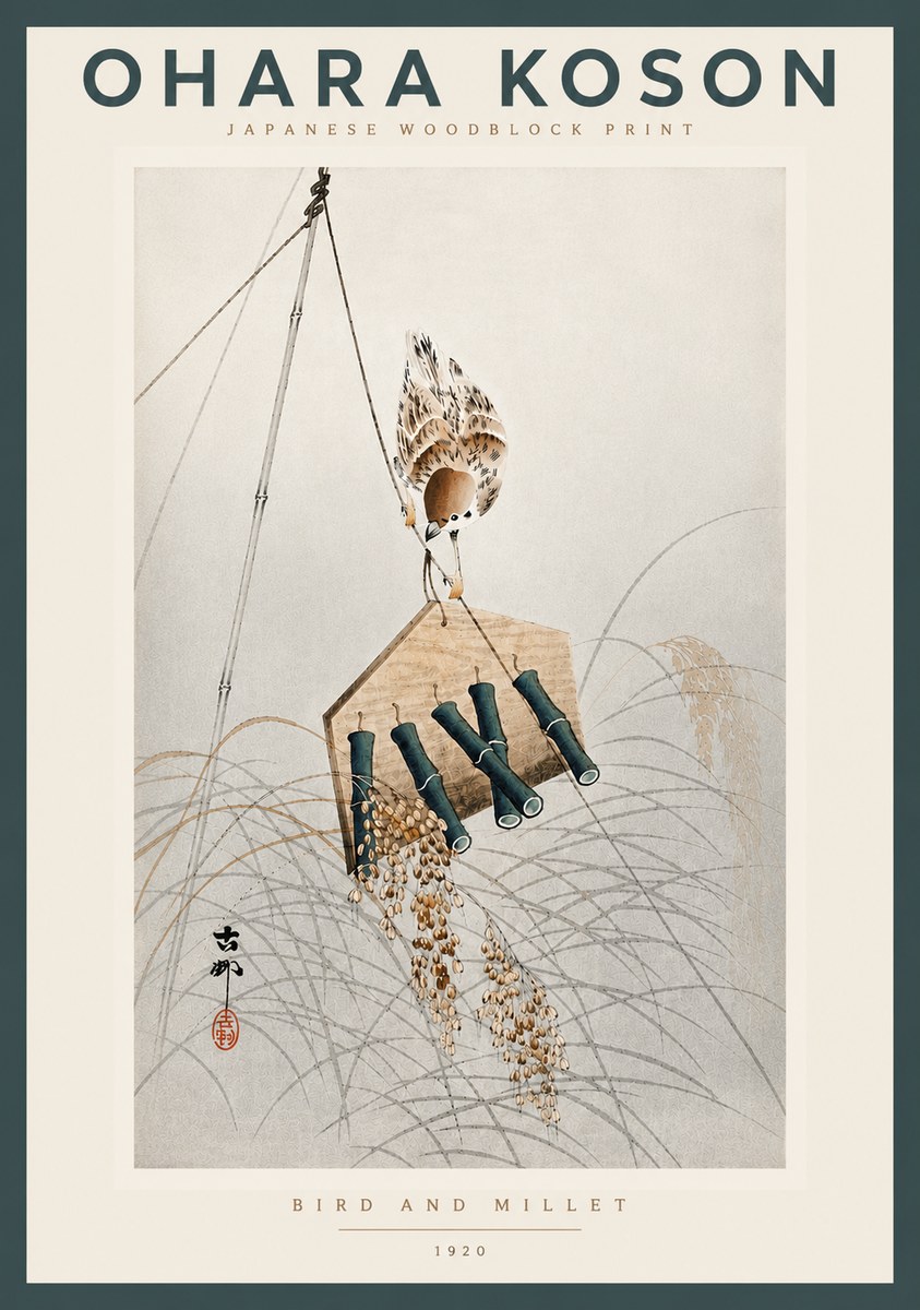 Ohara Koson Bird and Millet No4 - Plakat