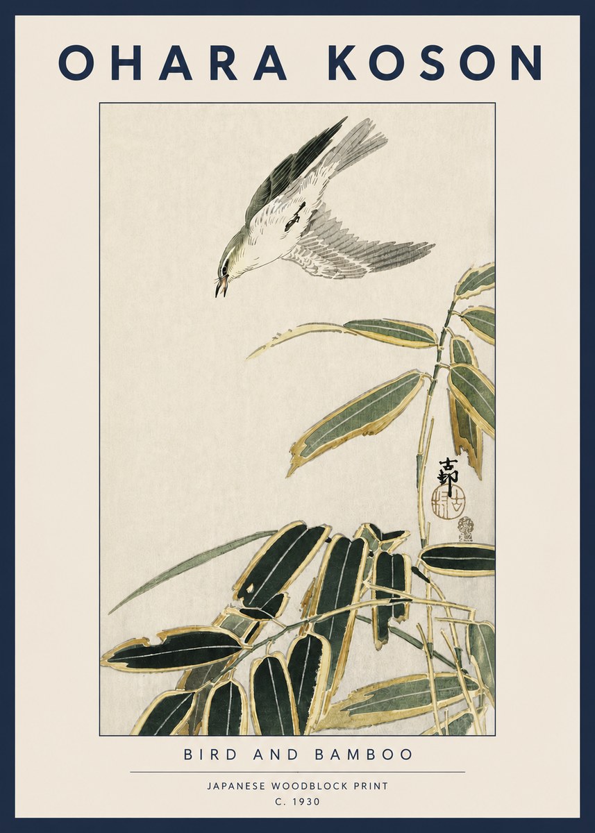 Ohara Koson Bird and Bamboo No3 - Plakat