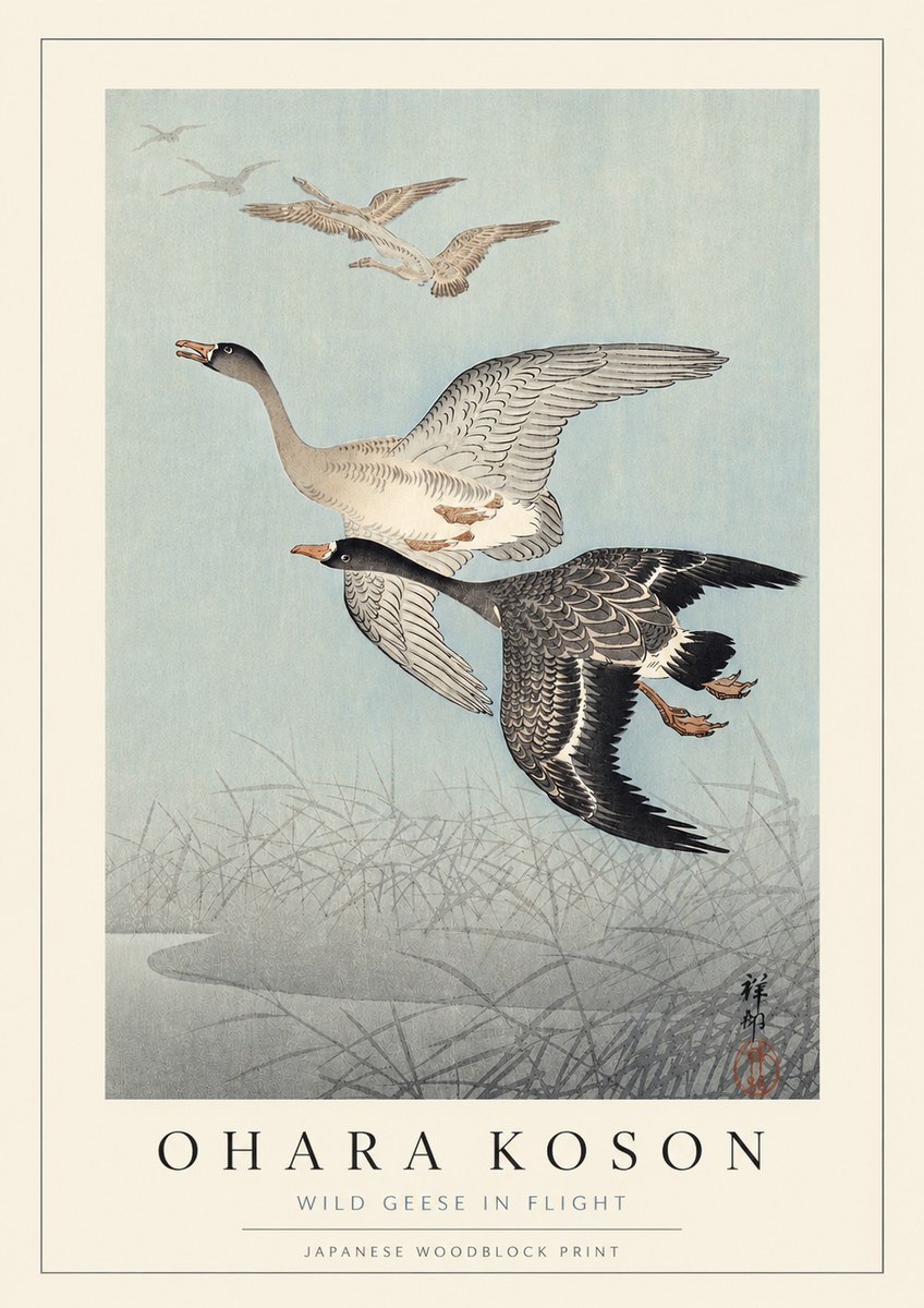 Ohara Koson Wild Geese in Flight II No3 - Plakat