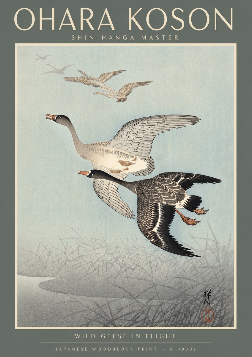 Ohara Koson Wild Geese in Flight II No4 - Plakat