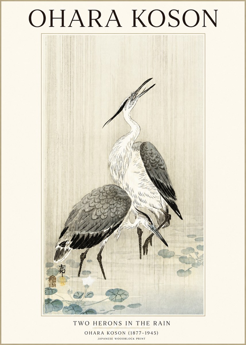 Ohara Koson Two Herons in the Rain No1 - Plakat