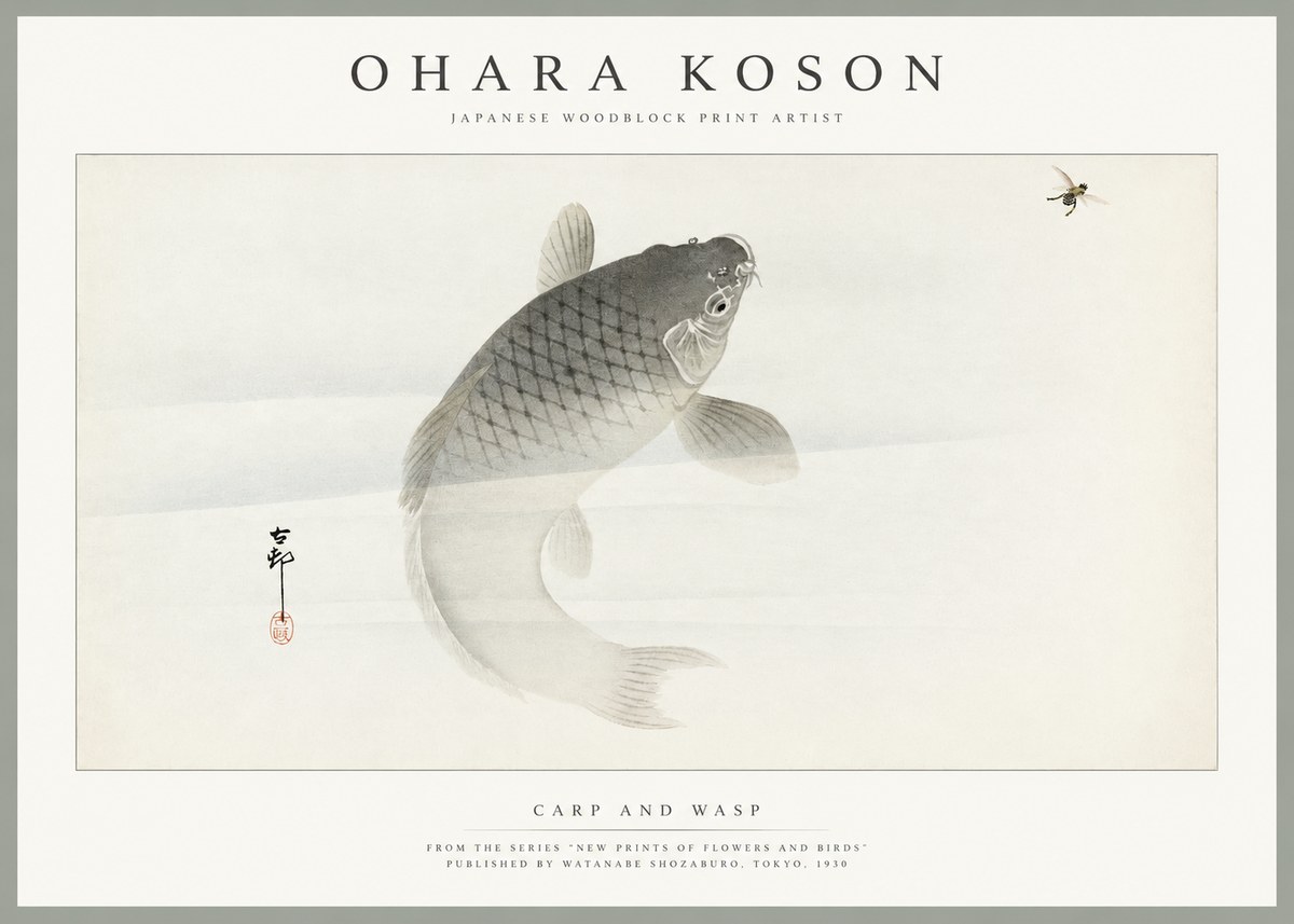 Ohara Koson Carp and Wasp No1 - Plakat