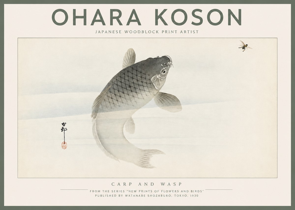 Ohara Koson Carp and Wasp No2 - Plakat