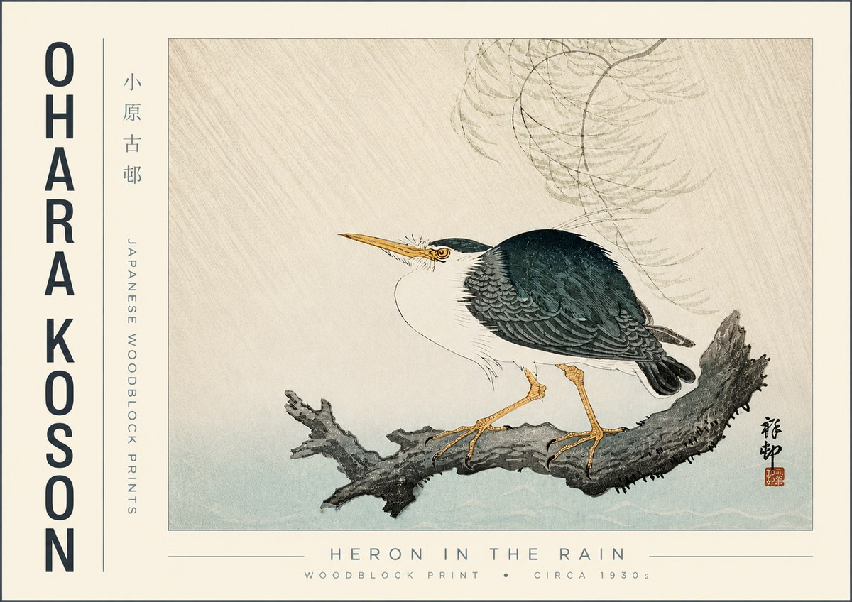 Ohara Koson Heron in the Rain No4 - Plakat