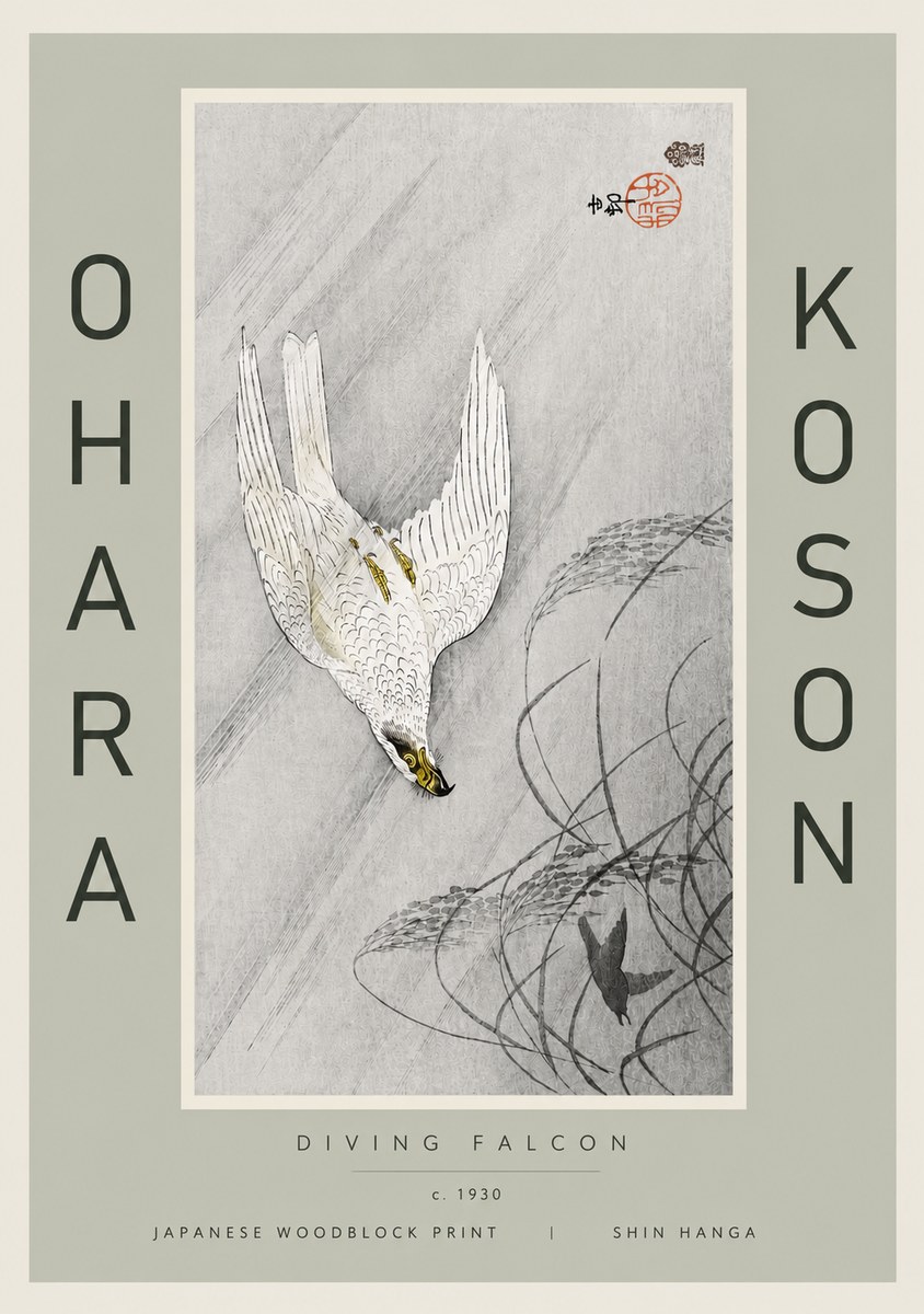 Ohara Koson Diving Falcon No6 - Plakat
