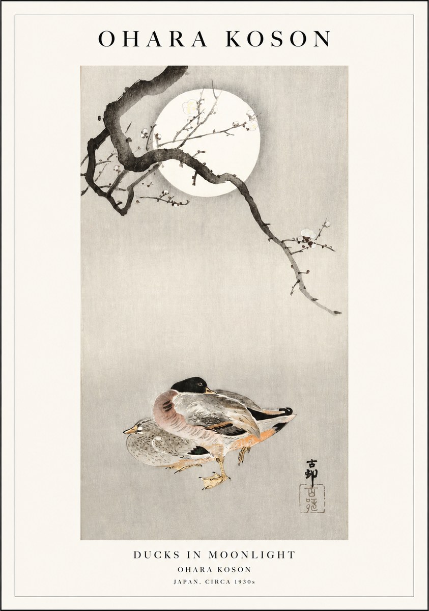 Ohara Koson Ducks in Moonlight No1 - Plakat