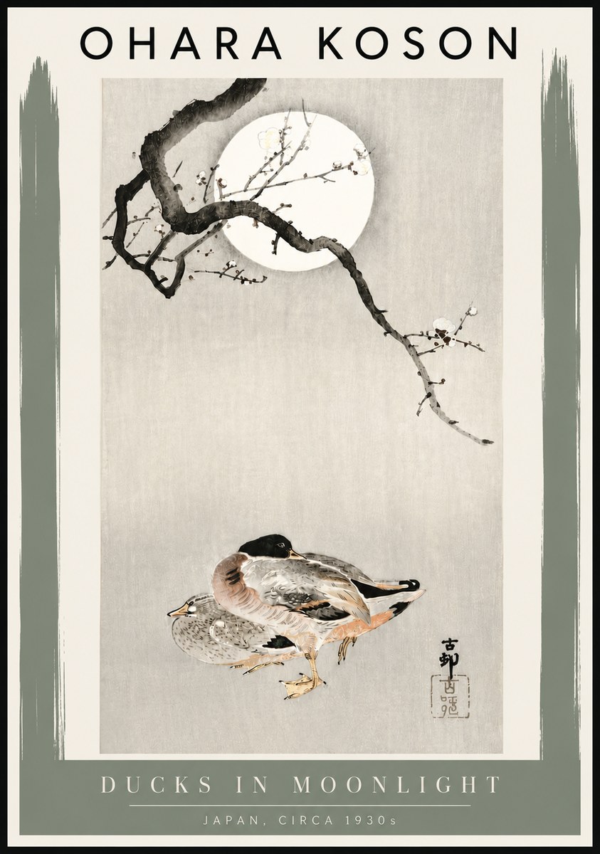 Ohara Koson Ducks in Moonlight No4 - Plakat