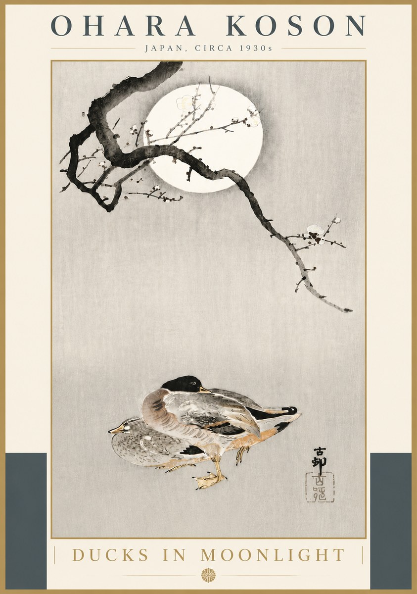 Ohara Koson Ducks in Moonlight No5 - Plakat