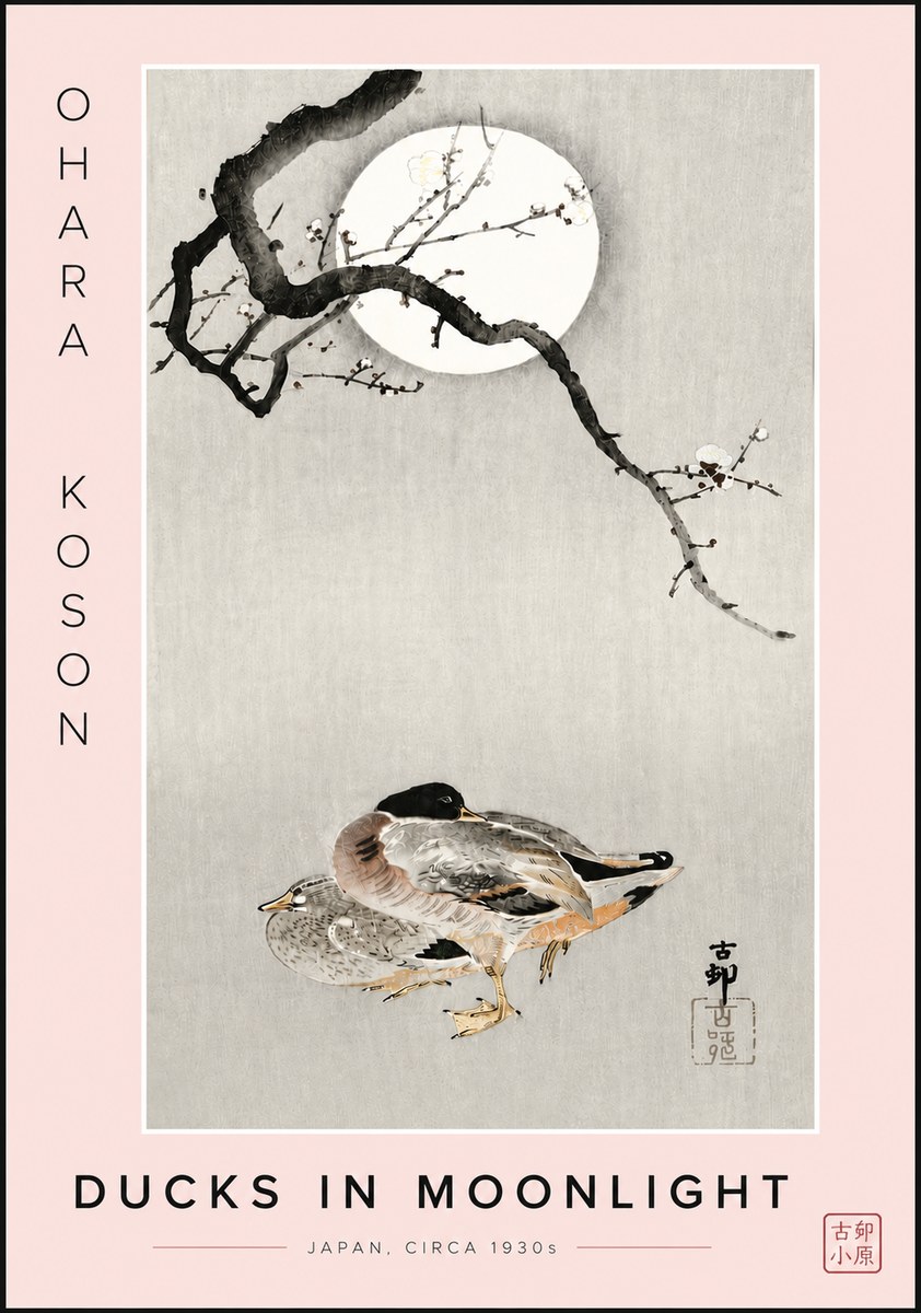 Ohara Koson Ducks in Moonlight No6 - Plakat