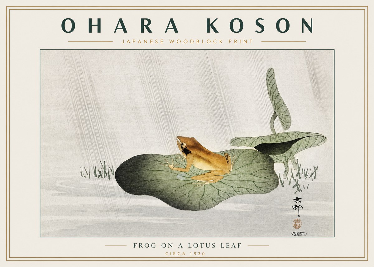 Ohara Koson Frog on a Lotus Leaf No3 - Plakat