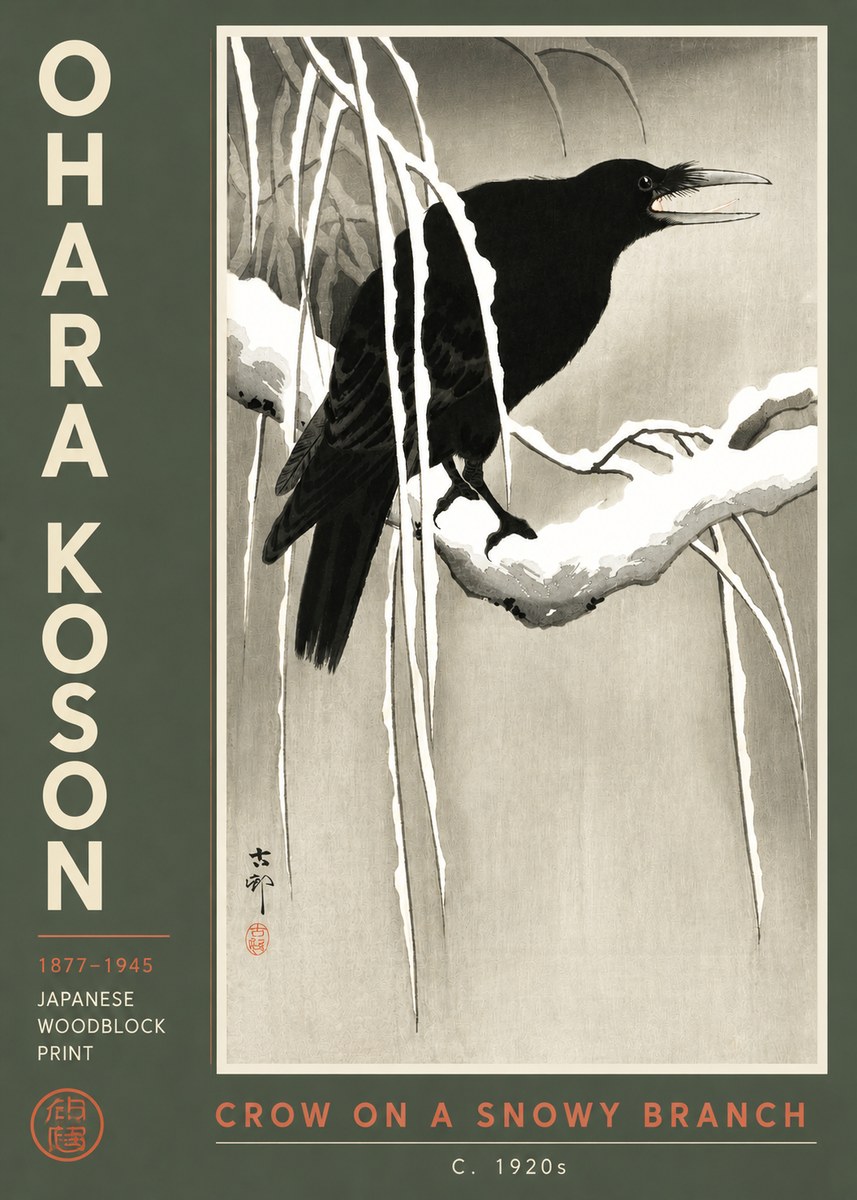 Ohara Koson Crow on a Snowy Branch III No3 - Plakat