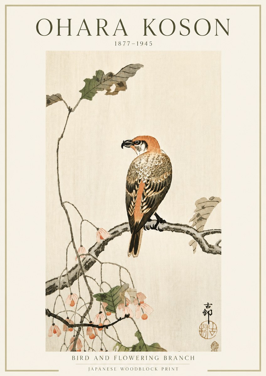 Ohara Koson Bird and Flowering Branch No5 - Plakat