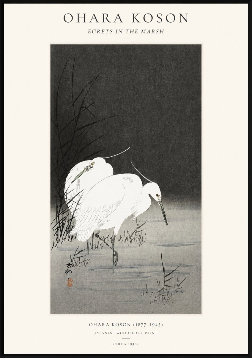 Ohara Koson Egrets in the Marsh No1 - Plakat