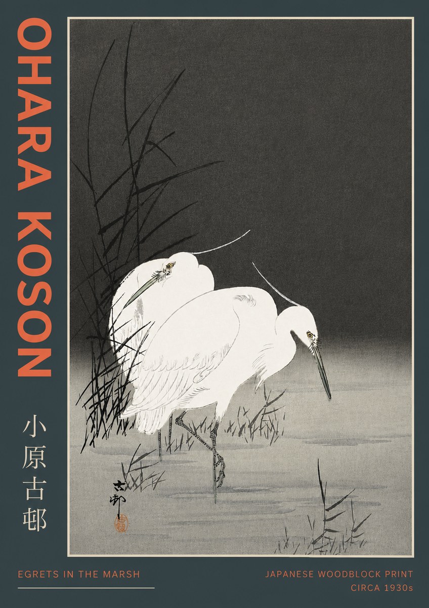 Ohara Koson Egrets in the Marsh No4 - Plakat