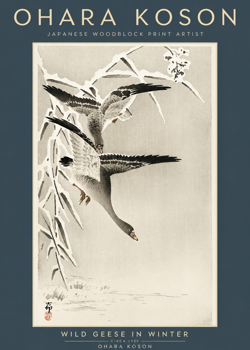 Ohara Koson Wild Geese in Winter No4 - Plakat