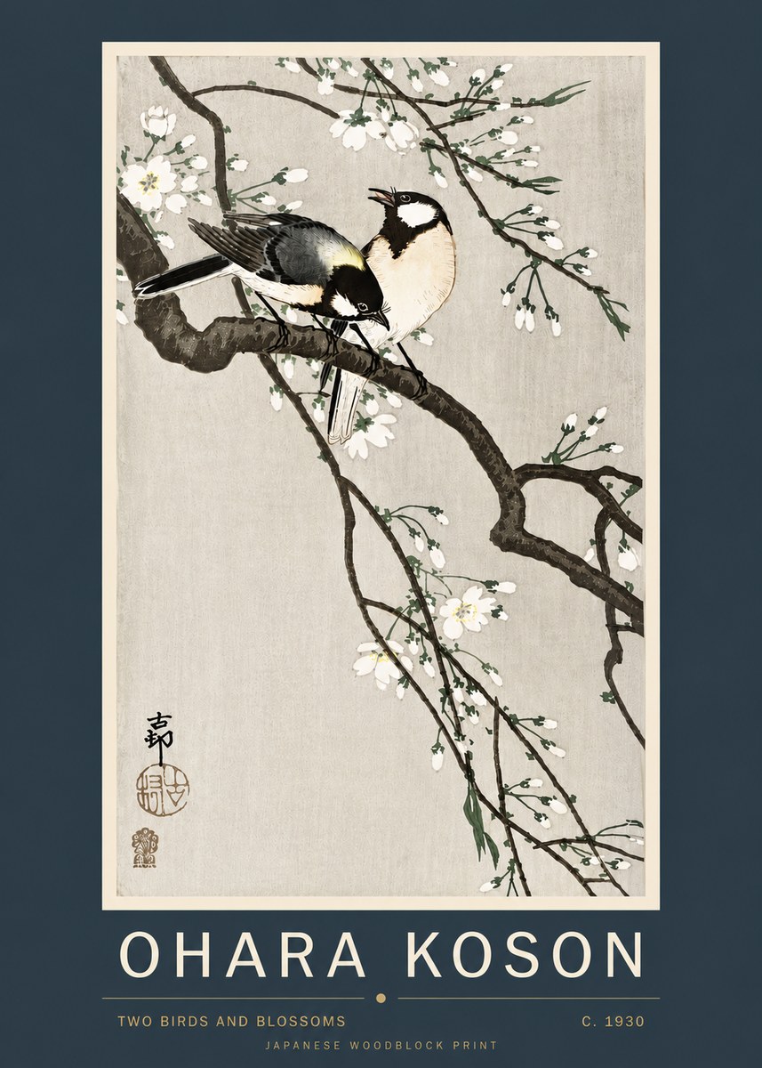 Ohara Koson Two Birds and Blossoms II No4 - Plakat