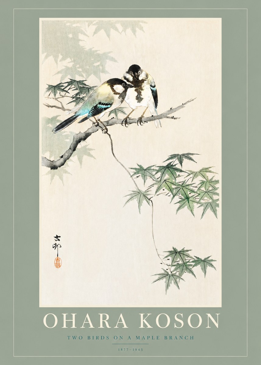 Ohara Koson Two Birds on a Maple Branch No2 - Plakat