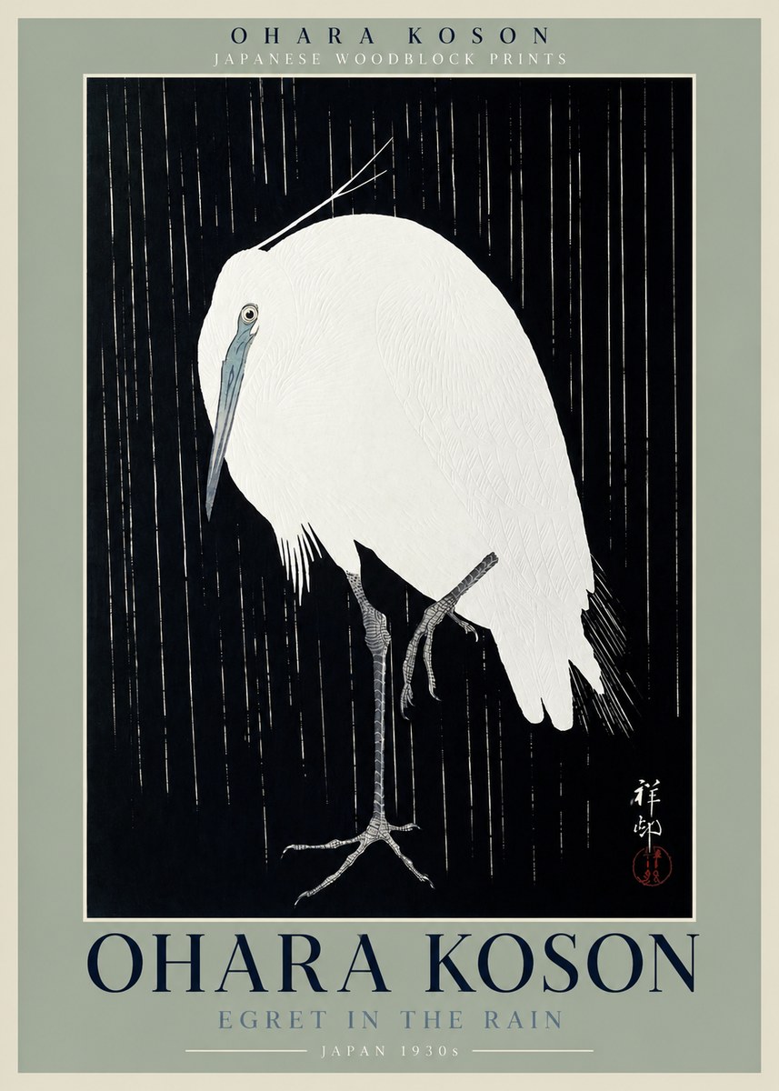 Ohara Koson Egret in the Rain I No2 - Plakat