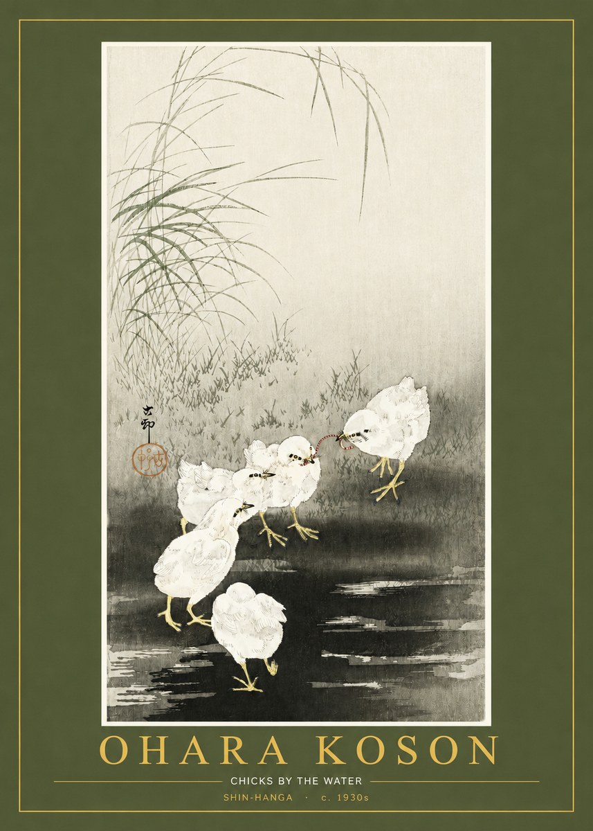 Ohara Koson Chicks by the Water No2 - Plakat