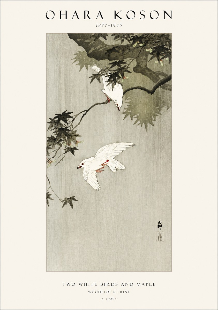 Ohara Koson Two White Birds and Maple No1 - Plakat