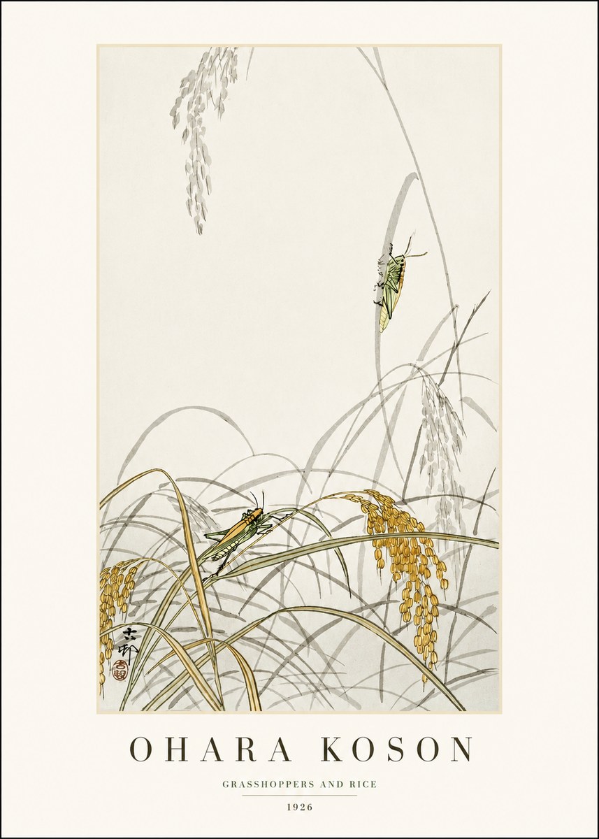 Ohara Koson Grasshoppers and Rice No1 - Plakat