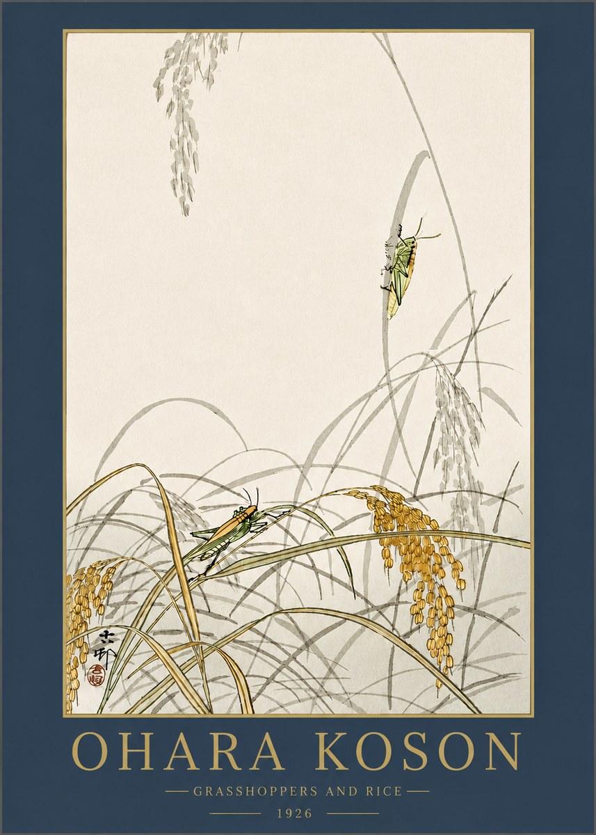 Ohara Koson Grasshoppers and Rice No3 - Plakat