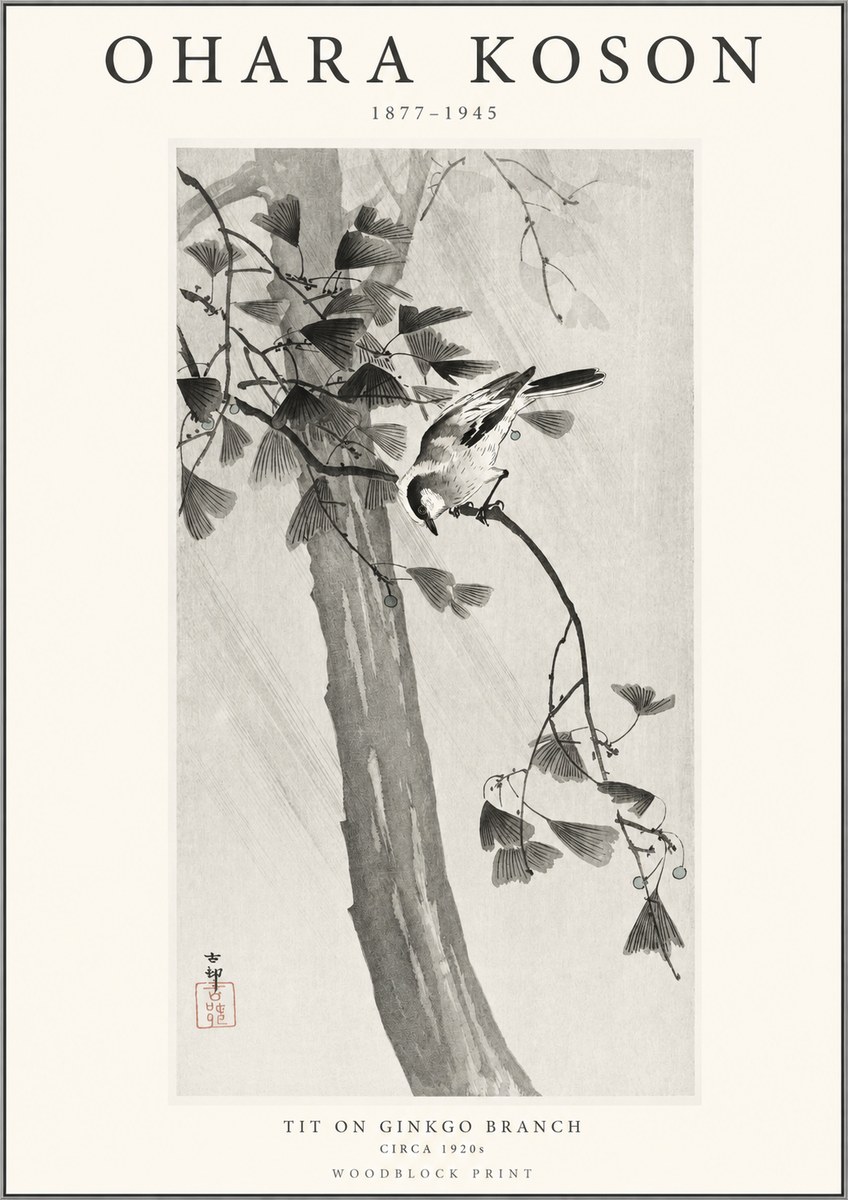 Ohara Koson Tit on Ginkgo Branch No1 - Plakat