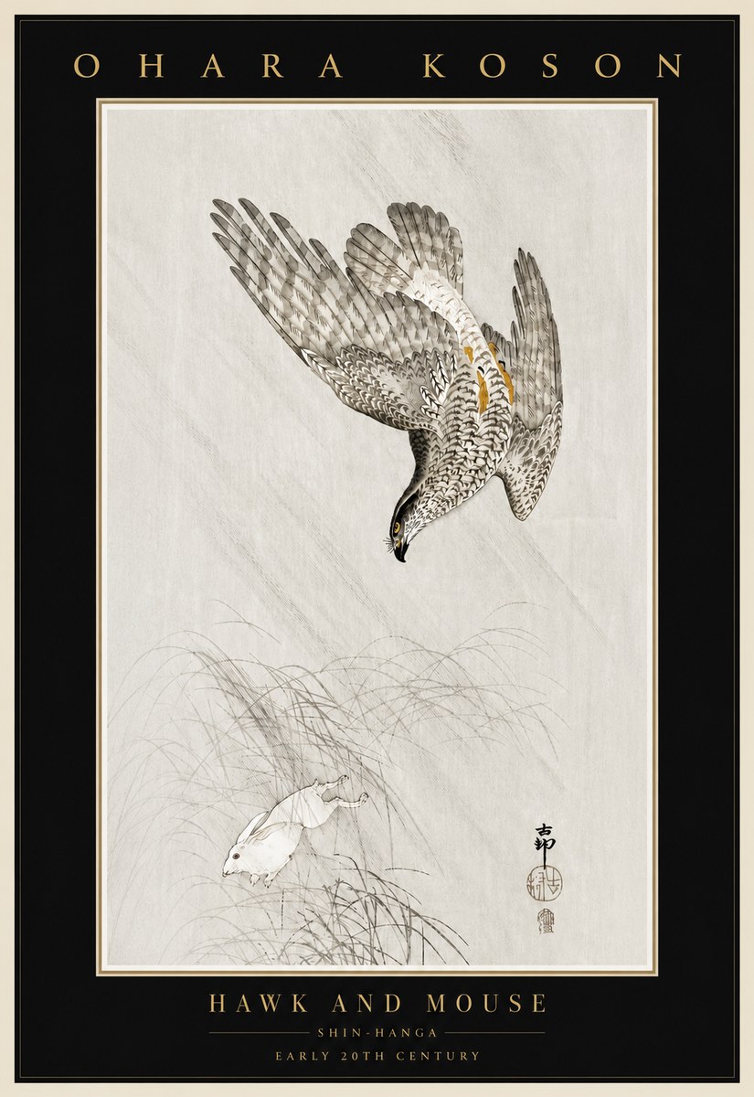 Ohara Koson Hawk and Mouse No4 - Plakat