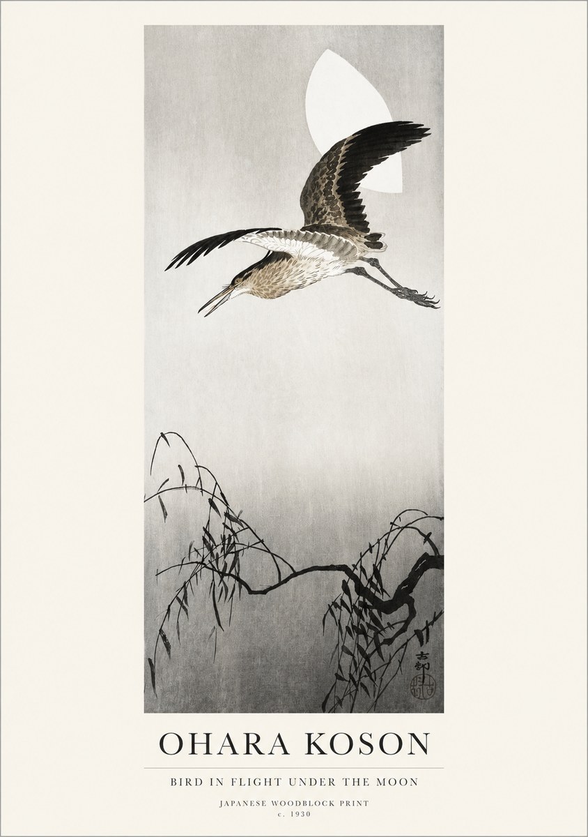 Ohara Koson Bird in Flight Under the Moon No1 - Plakat