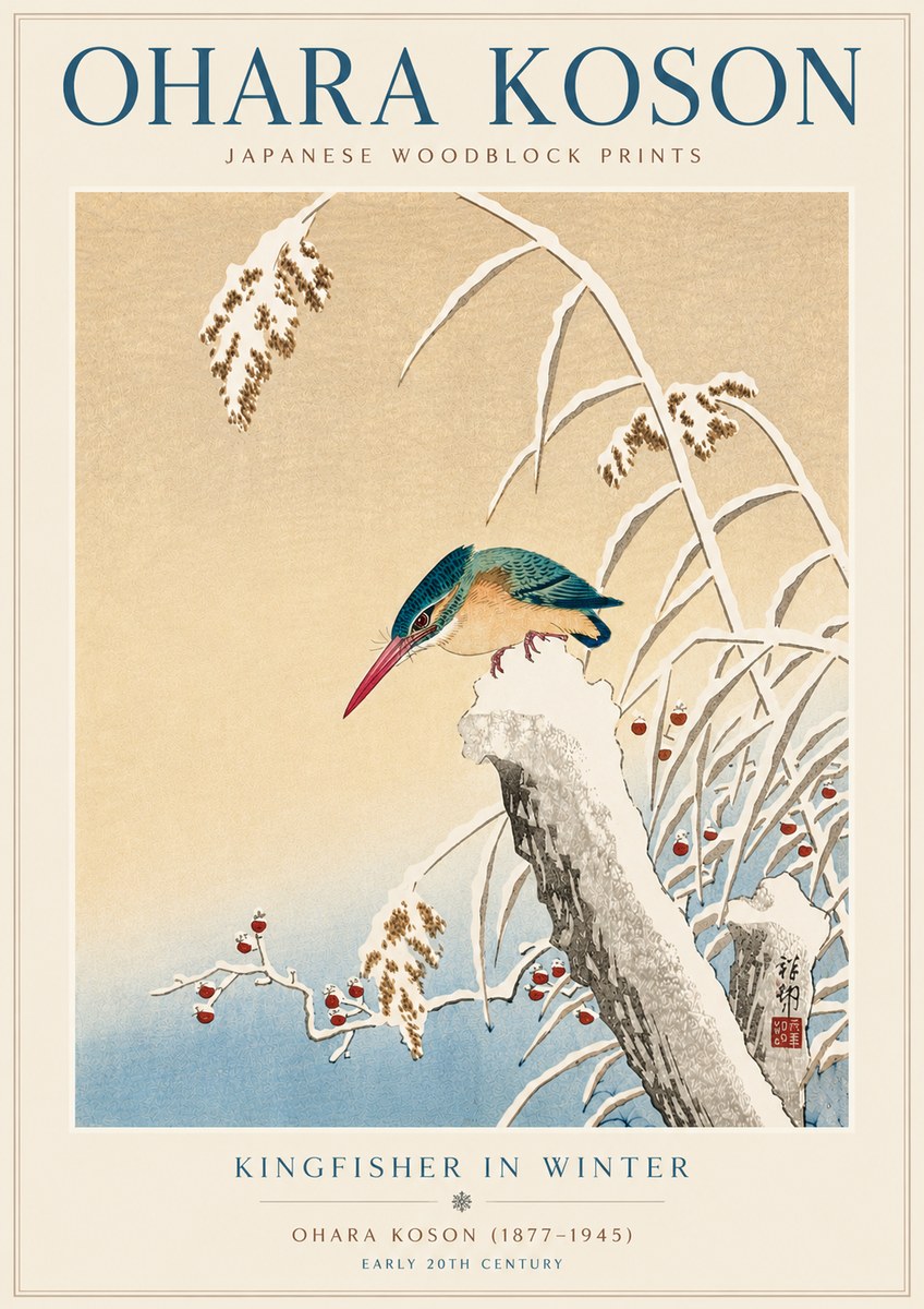 Ohara Koson Kingfisher in Winter II No5 - Plakat
