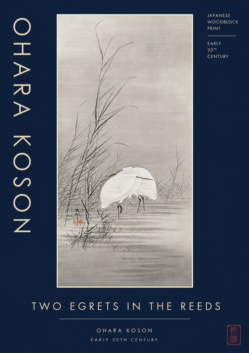 Ohara Koson Two Egrets in the Reeds No4 - Plakat