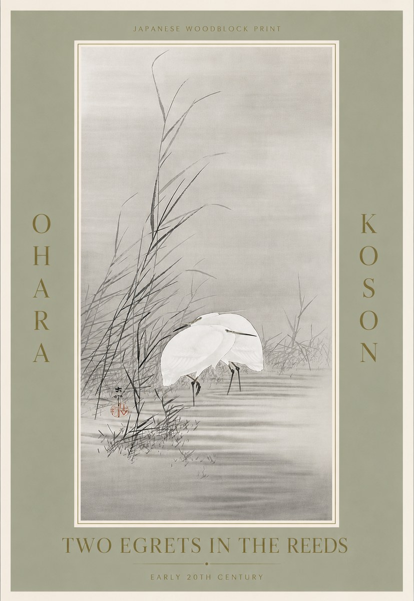 Ohara Koson Two Egrets in the Reeds No5 - Plakat