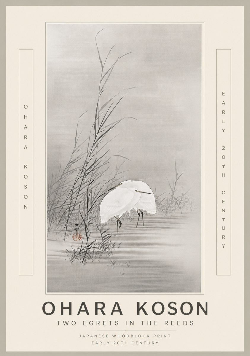 Ohara Koson Two Egrets in the Reeds No6 - Plakat