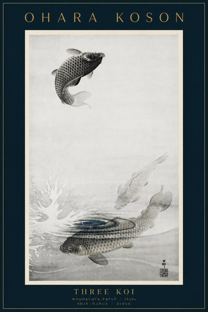 Ohara Koson Three Koi No6 - Plakat