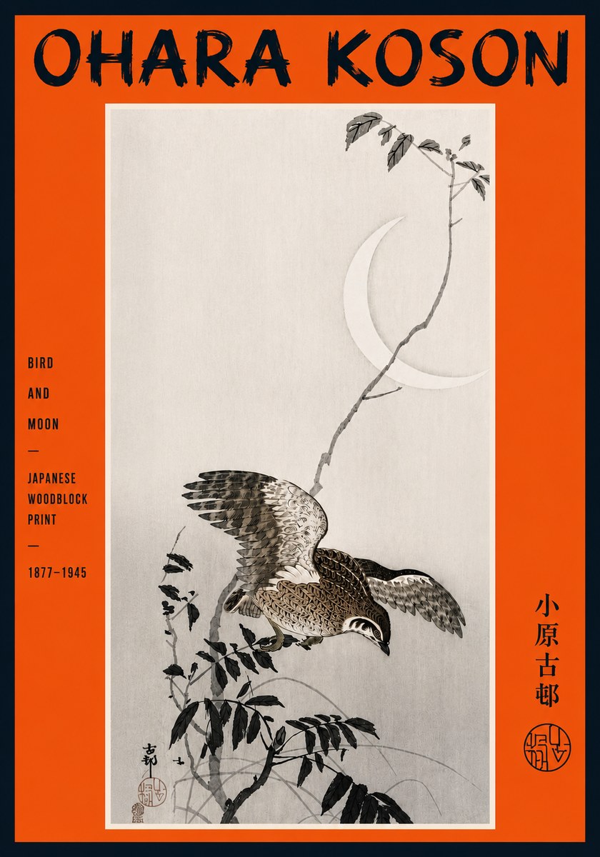 Ohara Koson Bird and Moon No5 - Plakat