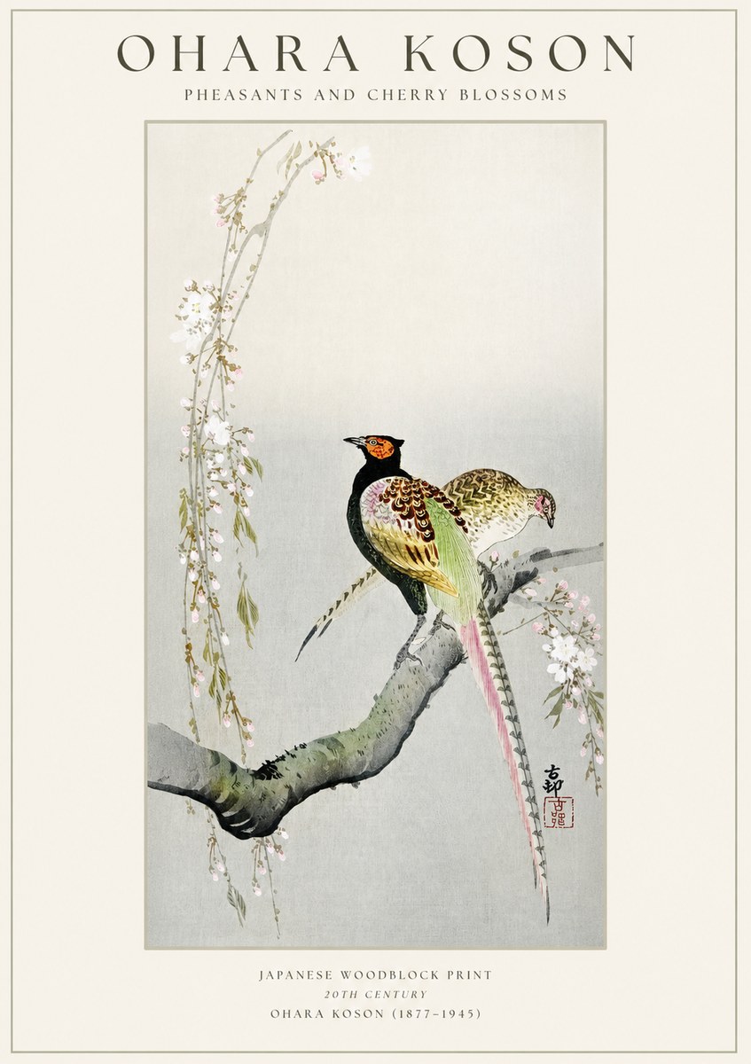 Ohara Koson Pheasants and Cherry Blossoms II No1 - Plakat