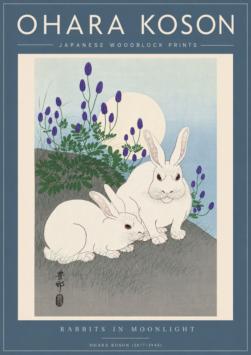 Ohara Koson Rabbits in Moonlight No5 - Plakat