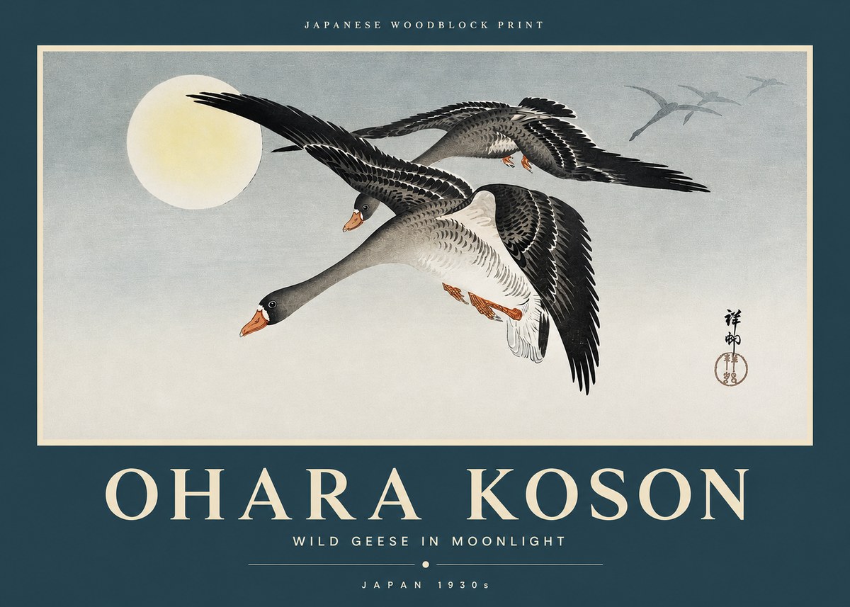 Ohara Koson Wild Geese in Moonlight III No2 - Plakat
