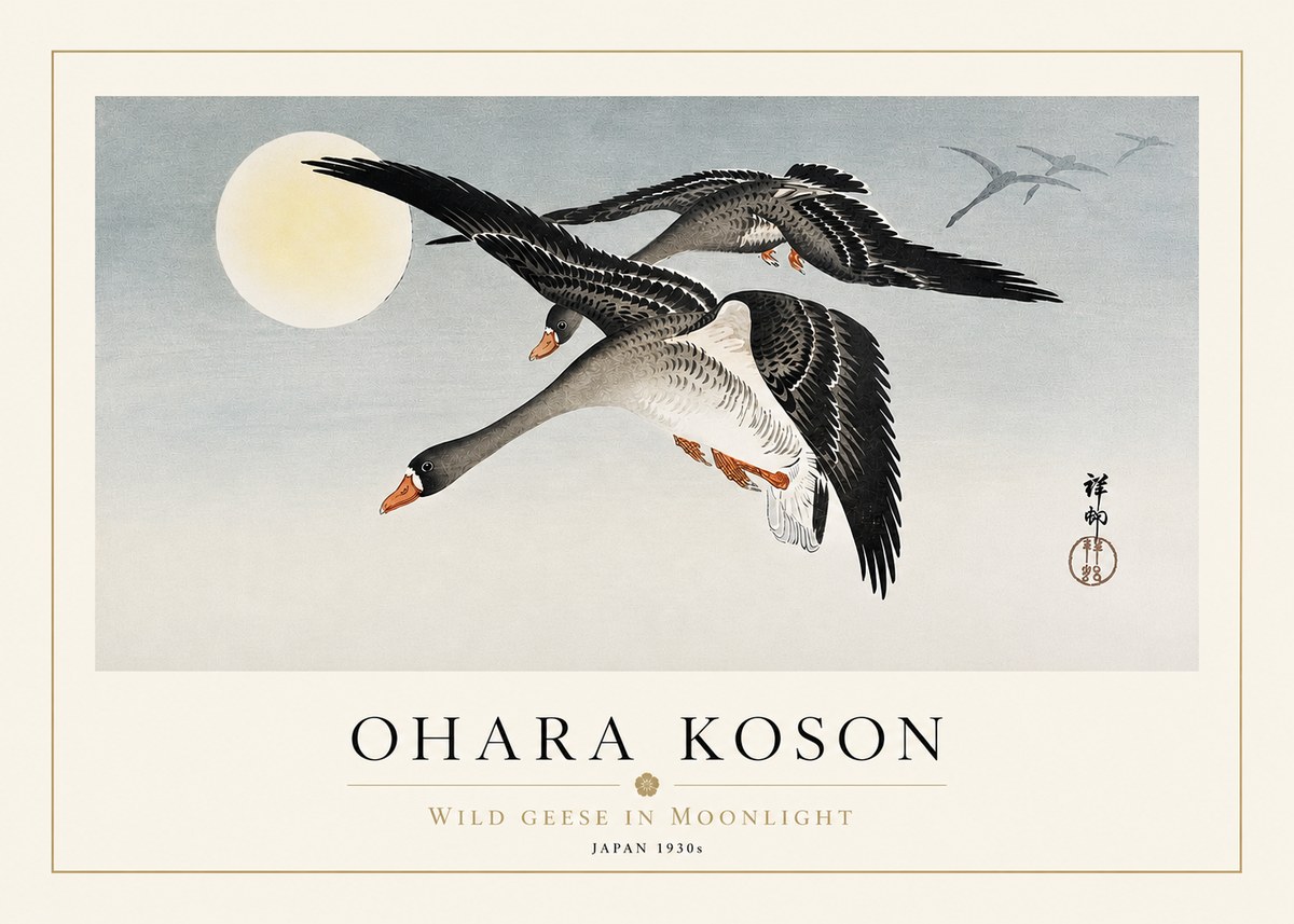 Ohara Koson Wild Geese in Moonlight III No3 - Plakat