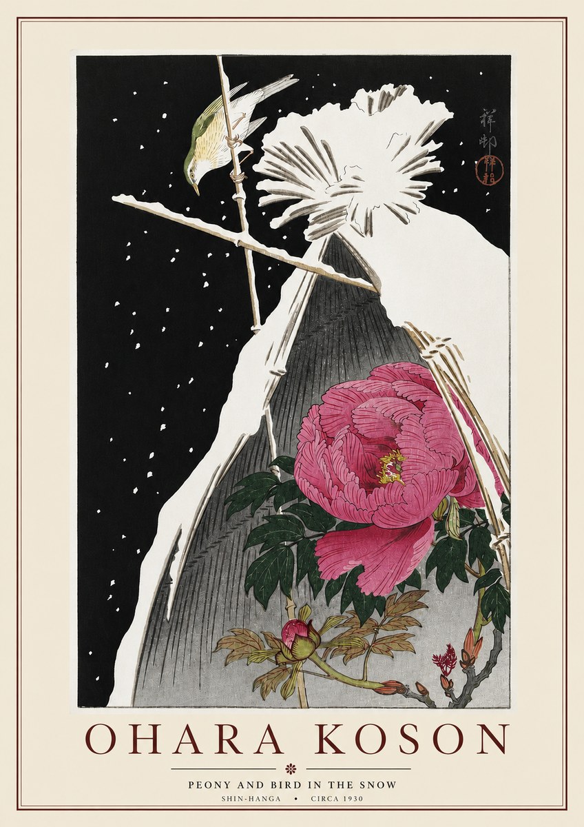 Ohara Koson Peony and Bird in the Snow No3 - Plakat