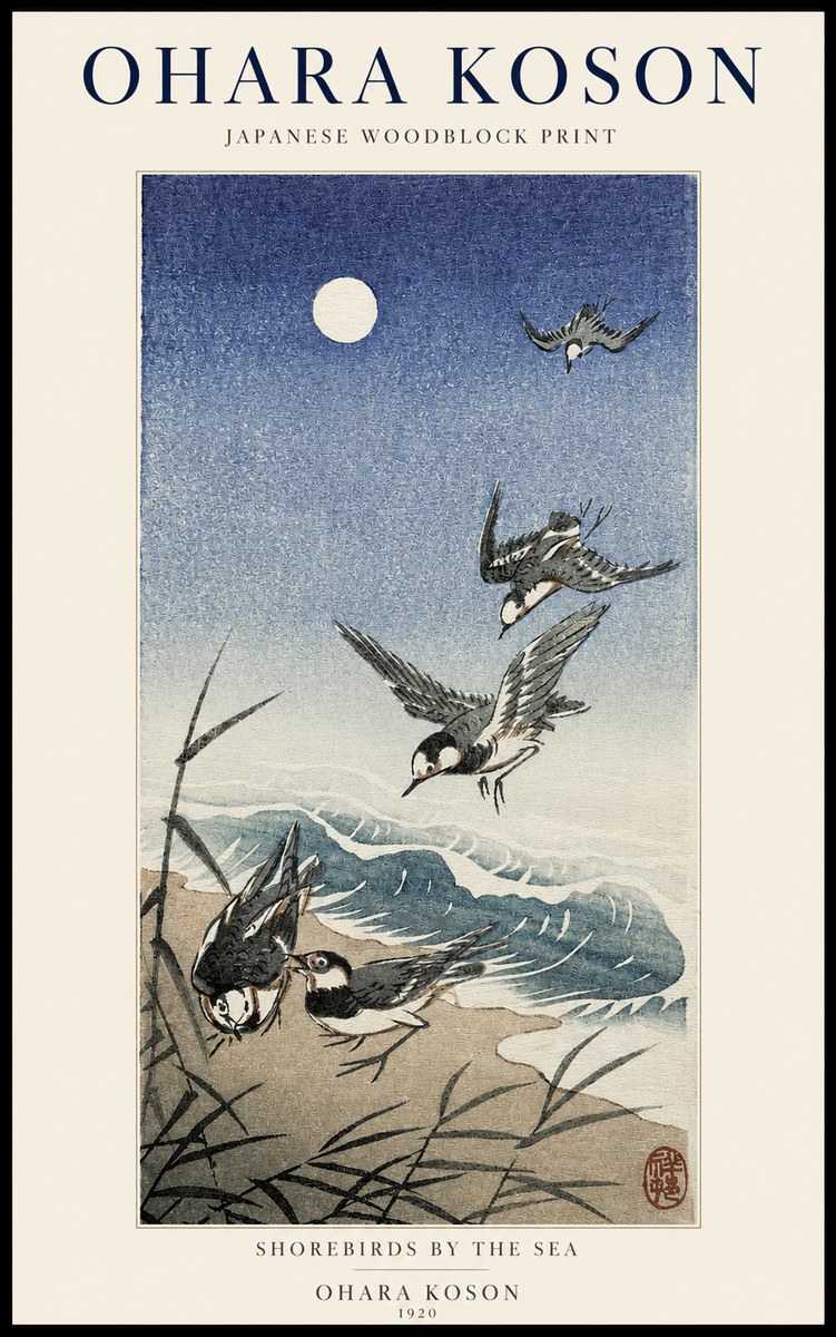 Ohara Koson Shorebirds by the Sea No1 - Plakat