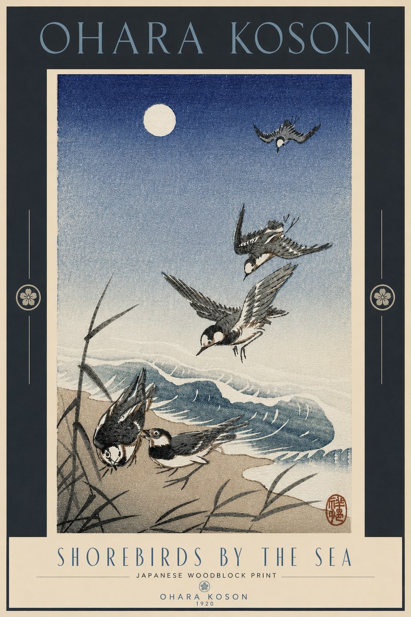 Ohara Koson Shorebirds by the Sea No4 - Plakat