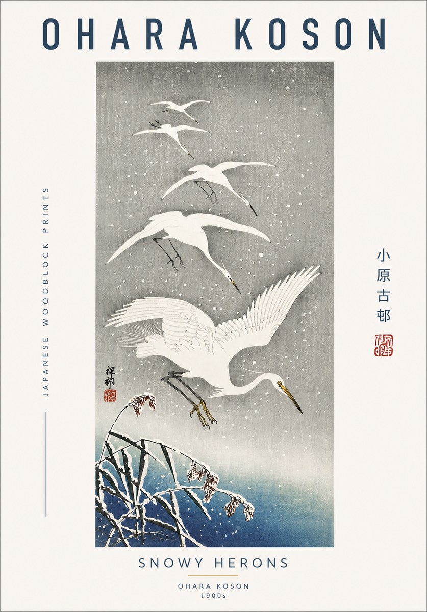 Ohara Koson Snowy Herons No4 - Plakat